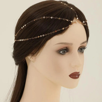 QIMING Boho Head Chain Hairpiece Headband Ethnic Hair Jewelry Metal Multilayers Link Indian Tribal Femme