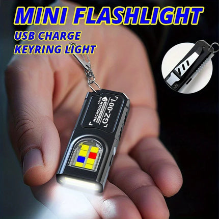 Powerful Mini COB LED Keychain Flashlight USB C Rechargeable Hanging Work Light Waterproof Keyring Camping Walking Pocket Lamp
