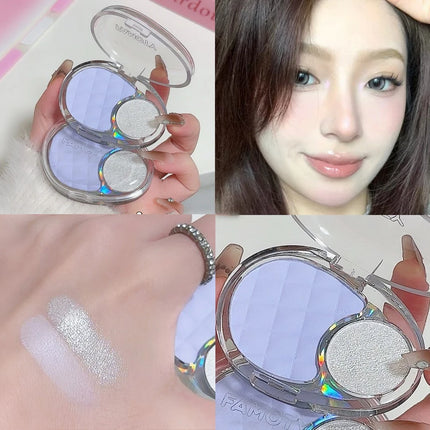 Whitening Shine Duo Blush Palette Velvet Mist Blusher Highlighter Palette Matte & Pearlescent Glitter Cheek Contour Shadow