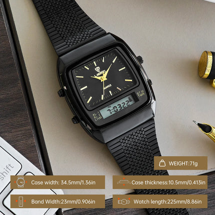 LIEBIG Luxury Dual Display Time Quartz Watches For Men Women Fashion Outdoor Sports Week Waterproof Digital Wristwatches Clocks