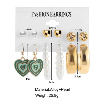 Green Butterfly Heart Dangle Earring Set for Girls Acrylic Gold Color Pearl Set Ear Rings 2023 New Fashion Jewelry Gifts