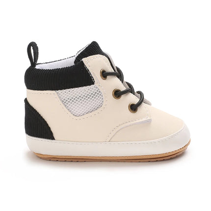 High-Top New 0-18M Baby and Children's Shoes Fashionable and Sporty PU Soft Rubber Sole First Walking Casual Sports Shoes