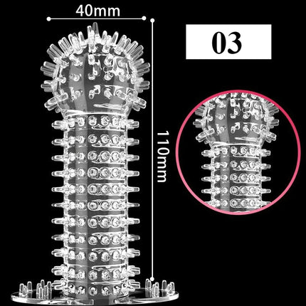 1PCS Transparent Penis Covers Extender Men's Crystal Wolf Tooth Condoms Finger Cock Ring Adult Sex Toys For Male Penis Sleeve