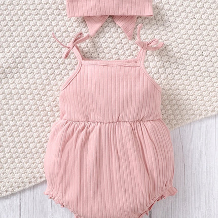 2024 New 0-9 Months Pink Cute Baby Romper Newborn Baby Girl Suspender Triangle Bodysuit with Headband 2PCS Clothes for Baby Girl