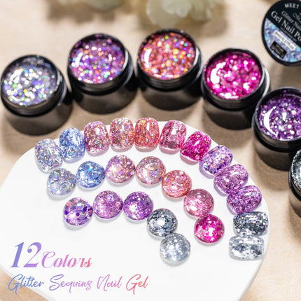 7pcs Glitter Sequins Gel Nail Polish Set Pink Silver Laser Glitter Semi Permanent Soak Off UV Gel Varnish Manicure Nail Supplies