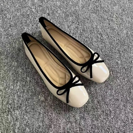 Women's Square Toe Bowknot Loafers Flat Shoes French Style Soft Sole Shallow Slip-Ons for Casual Office Comfortable Driving Shoe