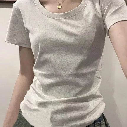 Slim Fit ort Sve T-irt Women's Base Layer irt Korean American Pure Desire Design Sensation Small Cro Spicy Girl Top