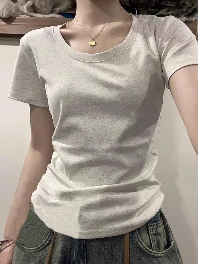 Slim Fit or All T-shirt Women's Base Layer Shirt Korean American Pure Desire Design Sensation Small Cro Spicy Girl Top