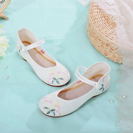 Fashion Embroidery Chinese Style Low-heel Women Shoes Elegant Casual Zapatos Vintage Woman Cloth Single Shoes Ethnic Style
