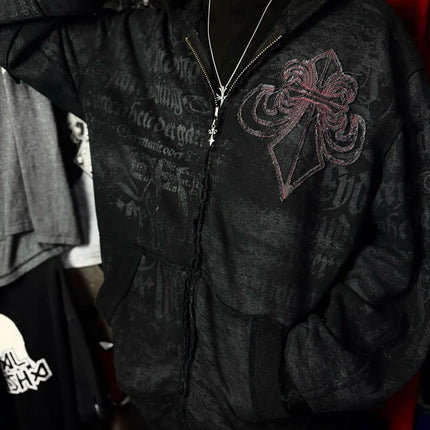 Gothic Dark style Affliction Fashion Hoodie Skull Oversize Zipper Hoodie Men Women Hip Hop Casual Sweatshirt Personality Hoodie