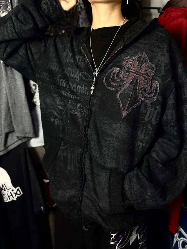 Gothic Dark style Affliction Fashion Hoodie Skull Oversize Zipper Hoodie Men Women Hip Hop Casual Sweatshirt Personality Hoodie