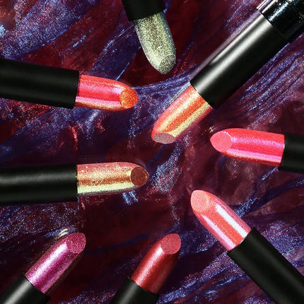 15Colors Metallic Glitter Lipstick Waterproof Lasting Diamond Pearlescent Metallic Lipstick Blue Lip Gloss Women Makeup Cosmetic
