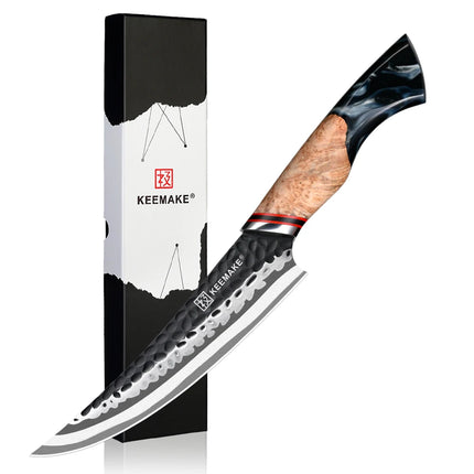 KEEMAKE 5.5" Inch Small Chef's Knife 7 Layers Damascus Steel Japanese Kitchen Knife Sharp Cutting Knife Ergonomic Resin Handle
