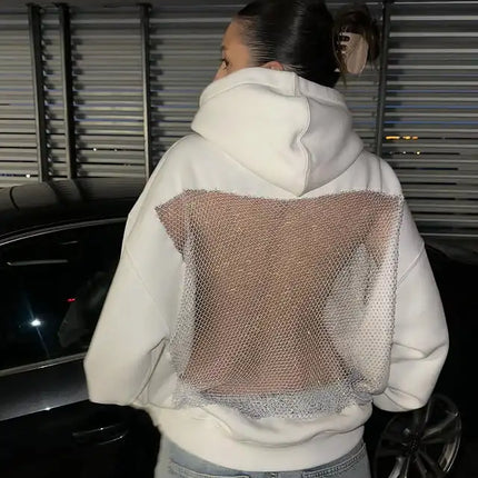 American Gothic Sexy Hollow Mesh Hoodie Y2K Clothes Womens Fashion Translucent Pullover Sweatshirt Casual Long Sleeves Jacket