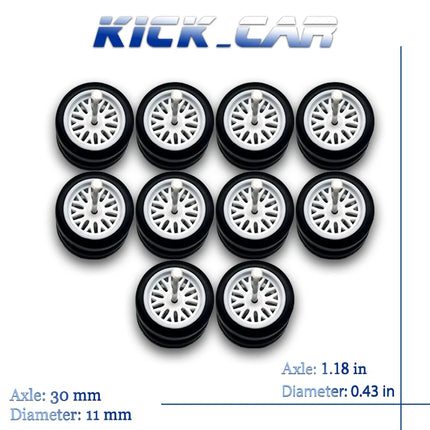 1/64 Wheels with Fixed Rubber Tires Branches Spoke for Toy Model Diecast Cars Refiting Parts for Hotwheels (5 sets for 5 Cars)