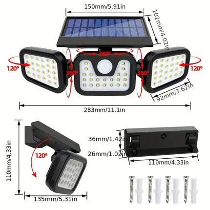 74 LED Solar Security Light with Motion Sensor Solar Floodlight 3 Modes Waterproof Outdoor Solar Wall Lamp for Yard Garden Garag