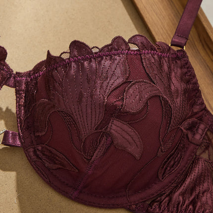 Brownish RedBra Set Double Layer Design No Skin Irritation Comfortable Underwear Women's Fashion Color Block Bralette