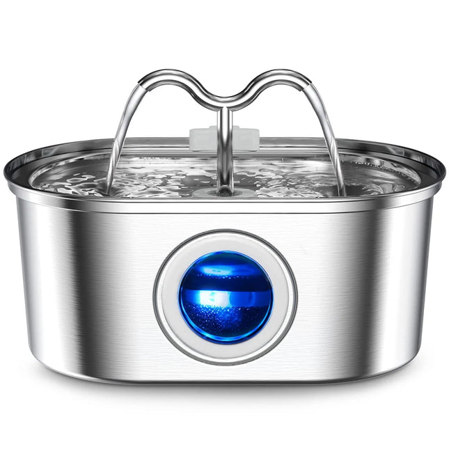 108oz/3.2L Cat Water Stainless Steel Pet Dispenser With LED Light Silent Pump Automatic Fountain For Cat Dog Drinking Bowl