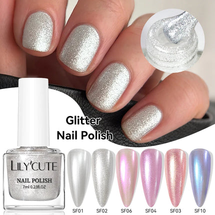 LILYCUTE 7ml Glitter Nail Polish Colorful Bright Shining Pearl Auroras Effect Shell Manicue Nail Art Varnish No Need Lamp Cured