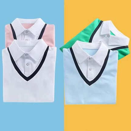 Kids' Cotton Turn-Down Collar Polo Summer Children's Short-Sleeve Top Shirt for Teenage Boys Ages 5-15