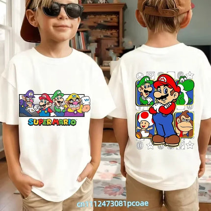 New Super Mario and Luigi Anime Children's Cotton Short-sleeved T-shirt, Cartoon Game Trendy Top for Boys' Casual Short Sleeves.