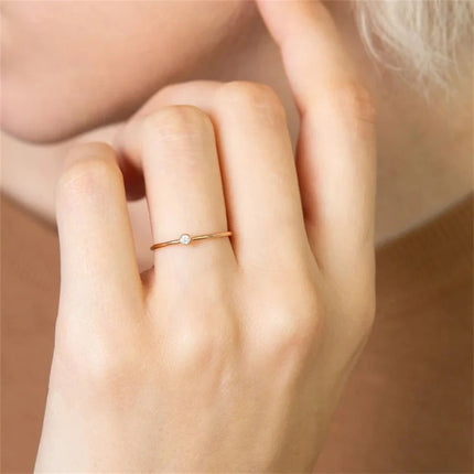eManco Stainless Steel Birthstone Ring  Gold Color Simple Fashion Style For Women Festival Party Gift