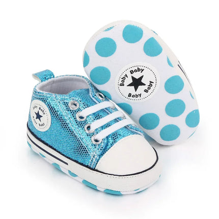 2024 Newborn Sequined Canvas Baby Sneakers Casual Baby Boys Girls Toddler Multi-Color Soft Sole Non-slip Walking Shoes