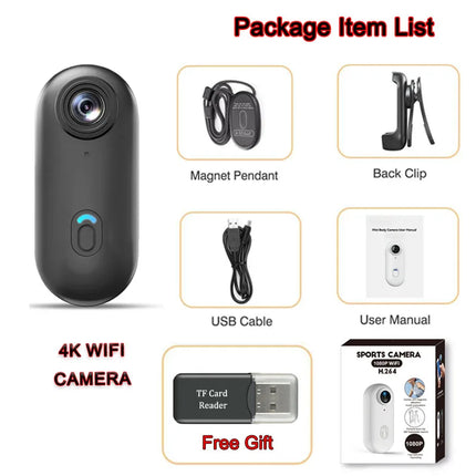 4K Mini HD WiFi 2.4G Action Camera Waterproof Magnetic Clip Click Chest Body Motorcycle POV Wearable Thumb Video Vlog Cameras
