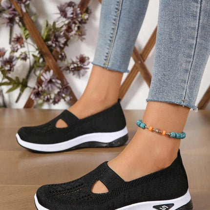 Women's shoes Solid Color Breathable Sneakers, casual sneaker women's summer sneakers, Low-top Knitted Casual Shoes Mom Shoes