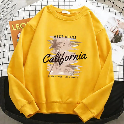 Fashion Y2k California West Coast Womens Hoodies Warm Fleece Sweatshirt Soft Breathable O-Neck Pullover Casual Female Clothes