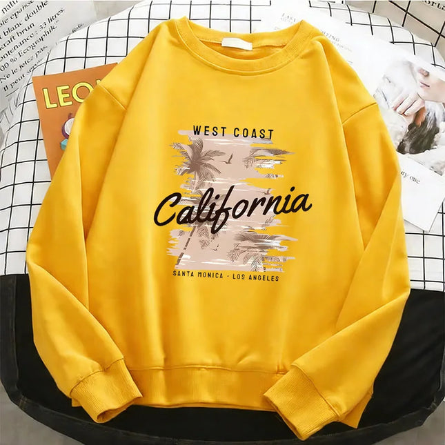 Fashion Y2k California West Coast Womens Hoodies Warm Fleece Sweatshirt Soft Breathable O-Neck Pullover Casual Female Clothes