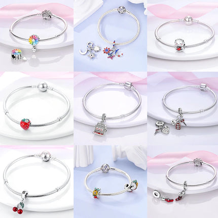 Charms Plata De Ley 925 Red Color Series Charm Red Elephant Animal Fruit Beads of Original Fits Women Anniversary Jewelry Charms