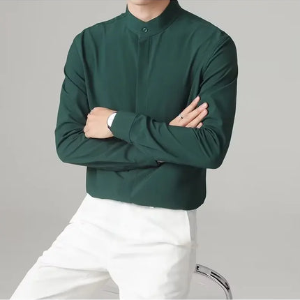 New Autumn Men's Shirt Lightweight Chic Korean Style Slim Fit Ice Silk Long Sleeve Casual Business Shirt Trendy