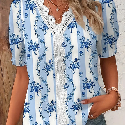 2024 Fashion Casual Vacation Shirt Women Summer V Neck Hollow Out Solid Color Blouse Female Elegant Striped Jacquard Casual Tops