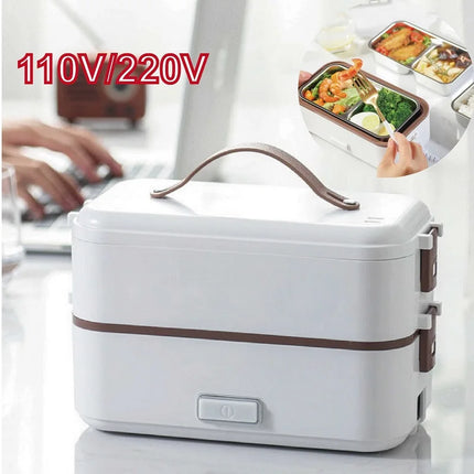 110V/220V Portable Electric Lunch Box 304 Stainless Steel Office Lunch Box Multi-function Cookable Food Heater Auto Power Off