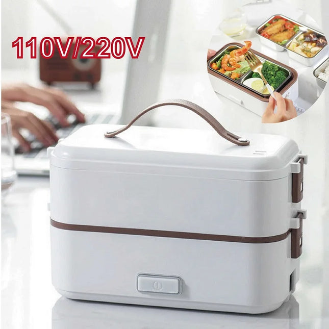 110V/220V Portable Electric Lunch Box 304 Stainless Steel Office Lunch Box Multi-function Cookable Food Heater Auto Power Off