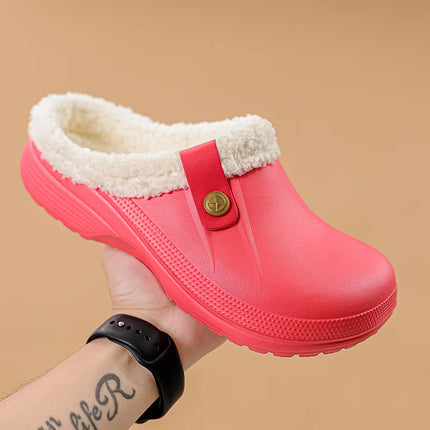KANCOOL Fur Lined Clogs Shoes For Women Men Winter Indoor Outdoor Waterproof Plush Slippers Cozy Warm House Slippers Garden Shoe