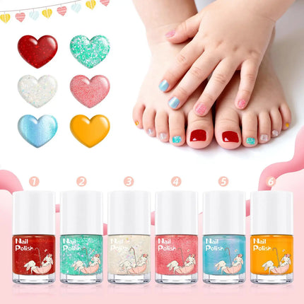 6Colors Nail Polishs Peel-off Gel Sticker Non Toxic Quick Dry Peel Off Gel Glitter Sequins Nude Water-based Nail Polishs