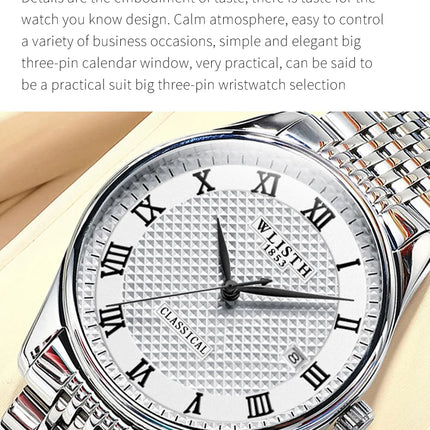 WLISTH Luxury Stainless Steel Watches for Man Waterproof Luminous Quartz Watches Roman Scale Wristwatch Date Week Men Watch