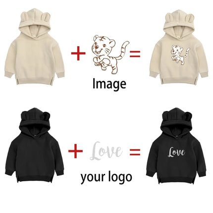 Custom Kids Bear Hooded Sweatshirt Thicken Fleece Warm Clothes Family Match Mom Baby Boys Girls Hoodies Personalized Tracksuit