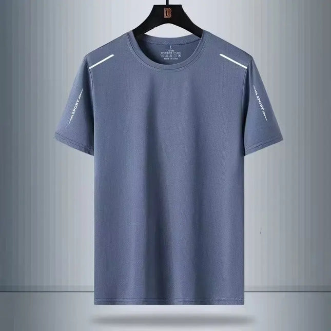 Ice Silk Short Sleeve T-Shirt Men's Summer Thin Quick Dry Mesh Sport Fitness Half Sleeve Casual Elastic T Summer Wear