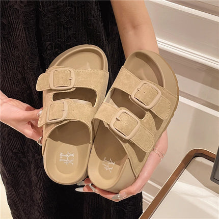 Smile Women Slippers Summer Casual Women Shoes Retro Trend With Buckle Slippers Comfortable Beach Slippers Round-headed Slippers