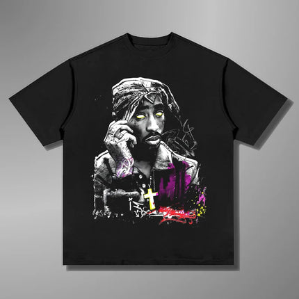 Tupac Shakur Crew Neck Printed T-Shirt Women Men Oversize Fit Short Sleeve Street Harajuku High Quality Cotton Casual Clothing