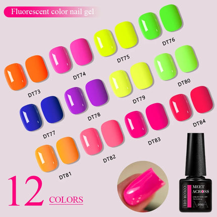 7ml MEET ACROSS Fluorescent Color Nail Gel Polish Are Suitable For Fashionable Nail Art Spring And Summer Gel Valentine'S Day