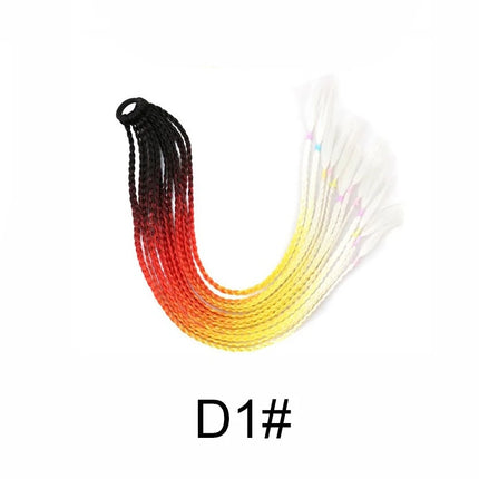 24Inch Synthetic Gradient  Colored Braided Ponytail Hair Extension Elastic Rubber Band Braiding Ponytail for Girl Women