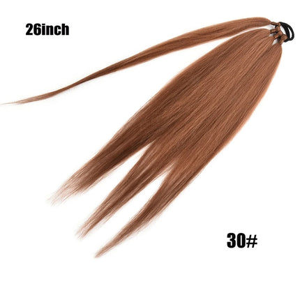 Boxing Braids Ponytail Extensions Synthetic Wrap Around Ponytail With Rubber Band Hair Ring DIY 26 Inch Ombre Black Brown Grey
