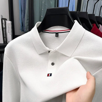 Men's turn-down collar T-shirt, long-sleeved, autumn business style, 100% cotton, casual Polo shirt, men's top, Polo shirt