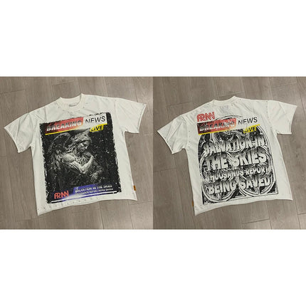 2026 New Style Cotton T-Shirt Short Sleeve Full-Printed Digital Print Men Women Couple Street Hip Hop Hooded Top