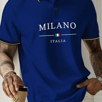 The 2025 summer new men's POLO shirt features a casual fashionable comfortable and breathable 3D letter pattern print