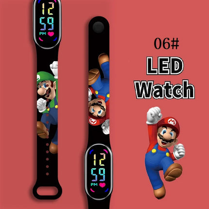 Mario Bros Children's Watches Action Figures Luigi Princess Peach Yoshi Bowser kids Sport Wristband Waterproof Digit